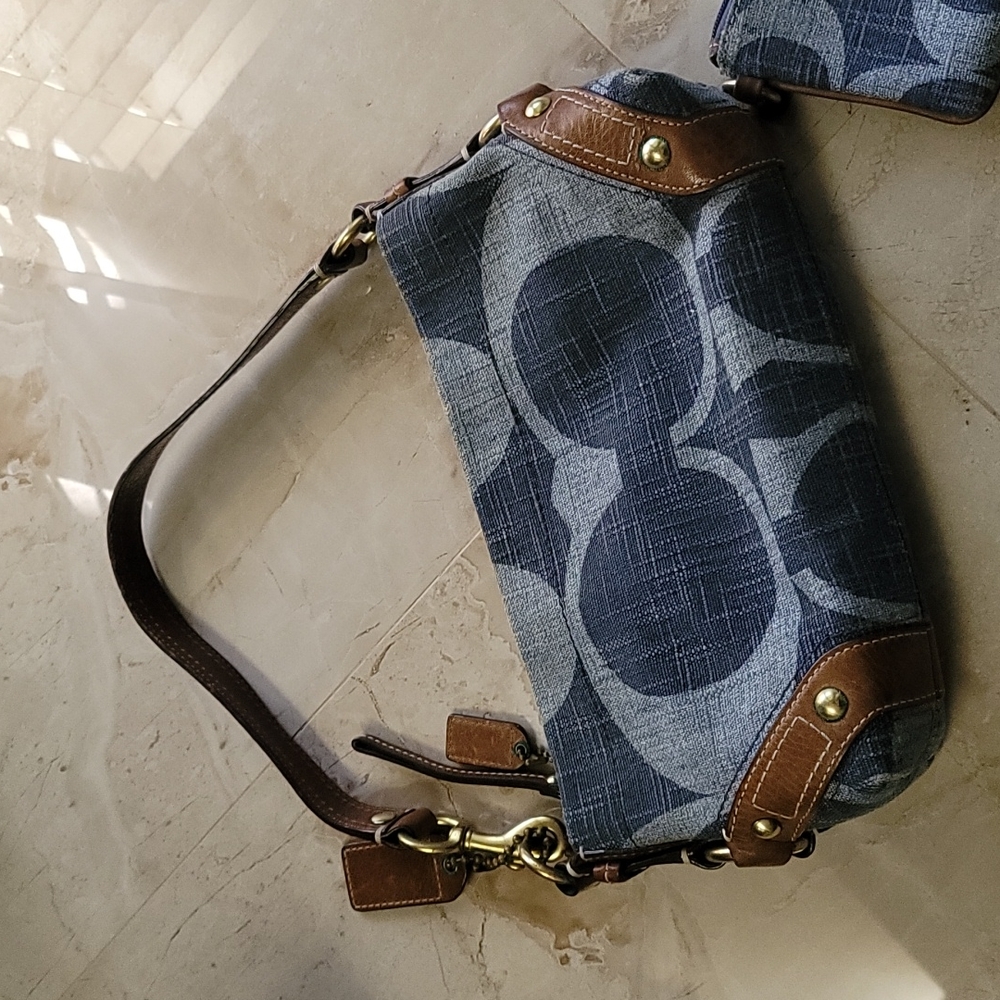 Small jean coach bag with matching wristlet
